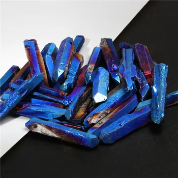 

Top Drilled Blue Titanium AB Color Quartz Crystal Stick Beads Raw Crystals Gems Loose Spike Point Necklace Beads Jewelry Making