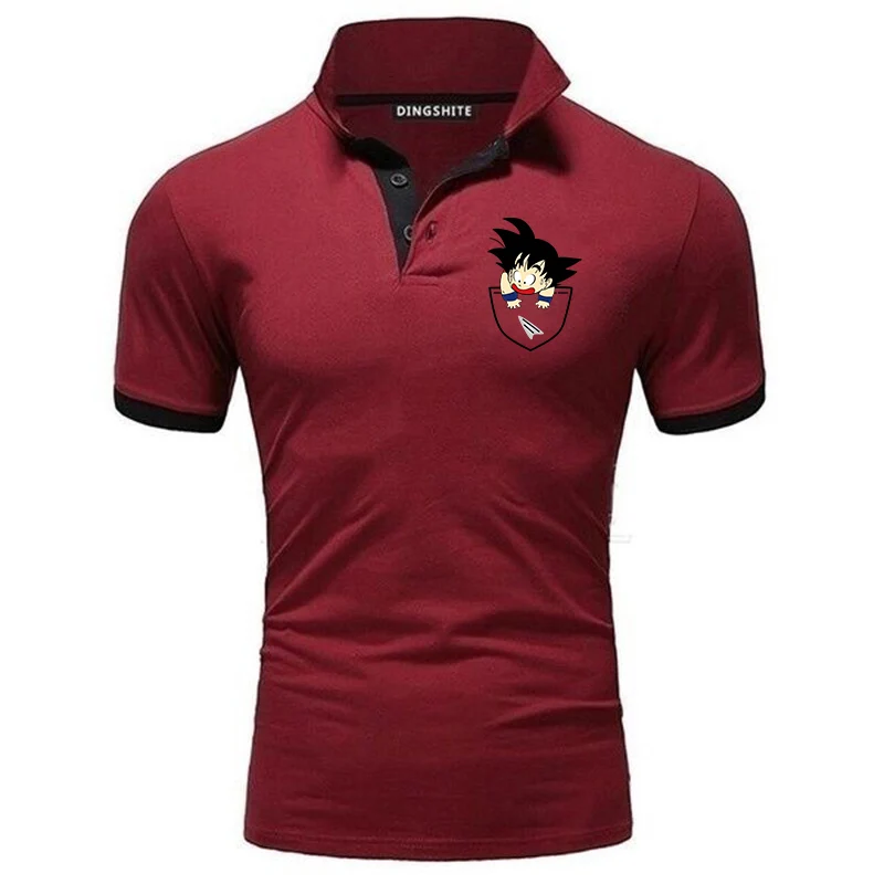 

Summer brand men's short-sleeved Wukong son printed casual male cotton stand collar polo shirt fashion high-quality men's