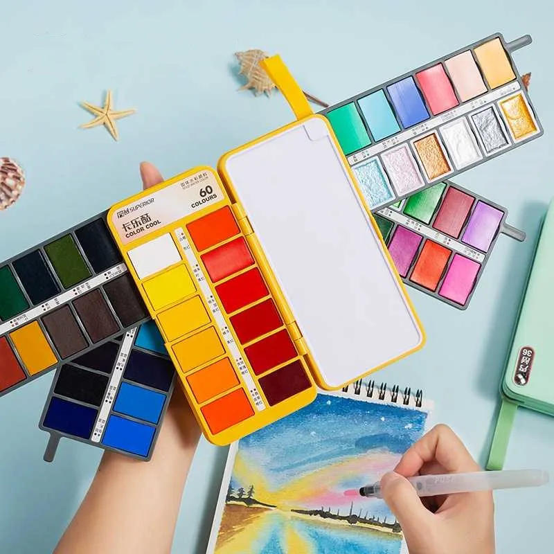 Folding fan-shaped solid watercolor paint portable concentrated art painting set also can be used for nail dyeing materials | Дом и сад