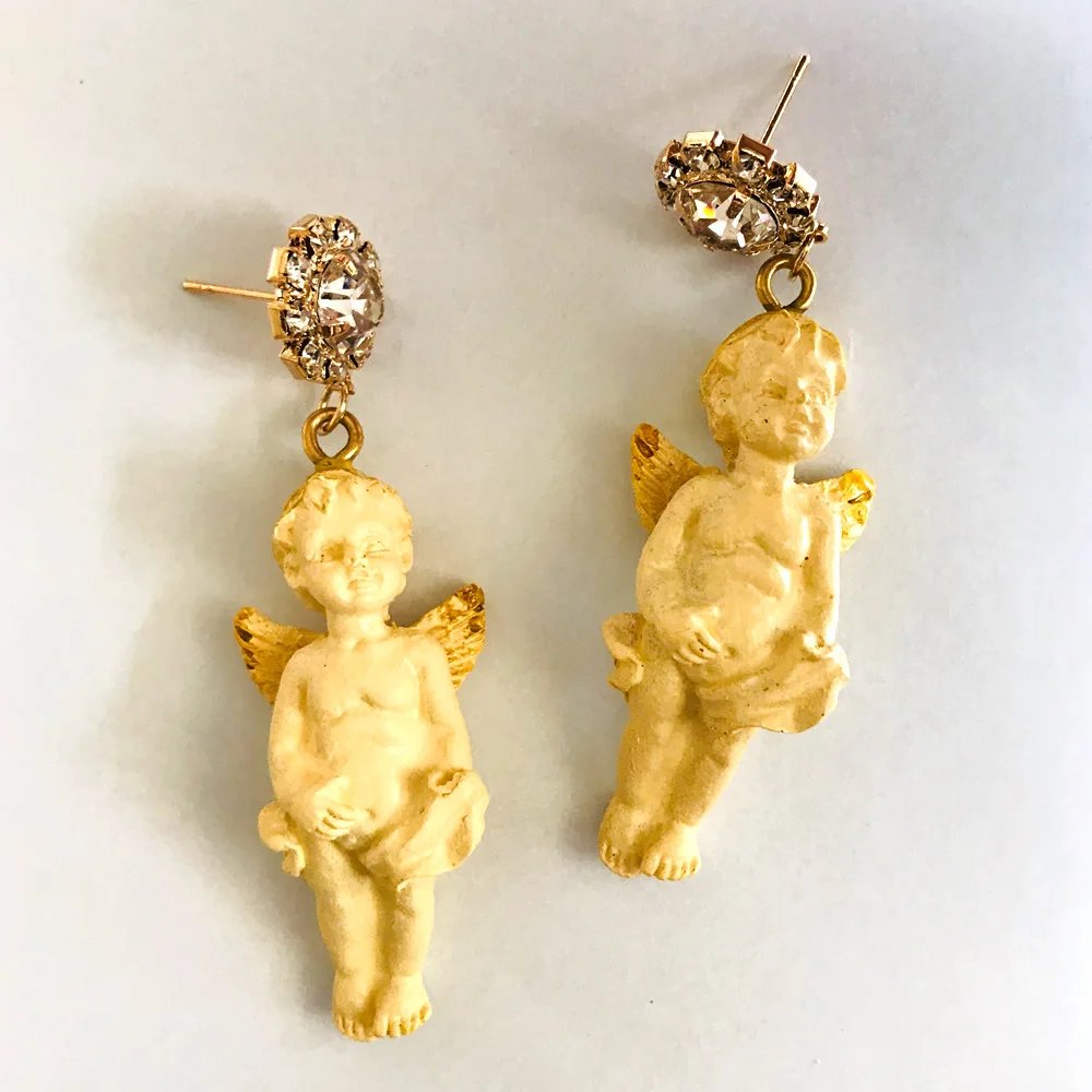 New Fashion Carving Angel Crystal Simple Design Vintage Drop Earrings for Female Unique Angel Retro Trendy Dangle Earrings 2019
