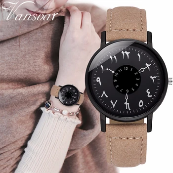 

Women Leather Arabic Numbers Watch Luxury Fashion Creative Turn Dial Quartz Watches Relogio Feminino