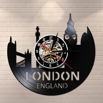 

London England Cityscape Vinyl Record Clock Great Britain Tower of London City Skyline Home Decor Retro Wall Watch Travel Gift