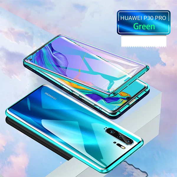 Green Магнитный металлический двухсторонний стеклянный чехол для телефона huawei mate 30 20 10 P30 P20 Pro Lite для Honor 8X10 10 Lite 20 Pro 9X Y9 чехол - Цвет: Green