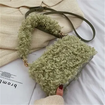 

Fashion Cute Plush Crossbody Bags for Women 2020 Fall Female Zipper Shoulder Messenger Bag Solid Color Flap Ladies Hand Bags