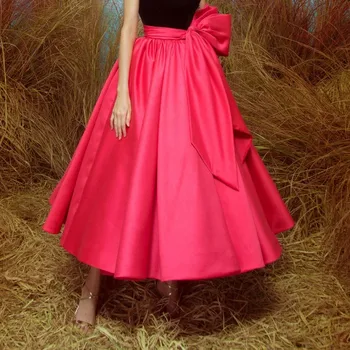 

Long Red Skirts Satin A-line Elegant Women Casual Party Customized Evening Prom Event Dance Skirts