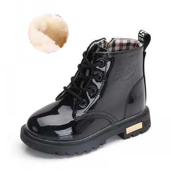 

New Children Martin Boots Waterproof PU Leather Children Snow Boots Plush Kids Rubber Boots Fashion Girls Sneakers