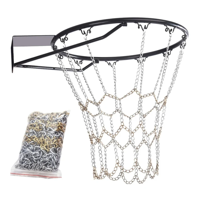 SNOWINSPRING Iron Chain Basketball Net Professional Standard Heavy Duty Basketball Goal Net Replacement Basketball Net Gold Silver 