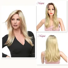 Natifah блонд черный прямой кружевной парик Синтетический кружевной передний парик Средняя часть Термостойкое волокно для женщин косплей парик