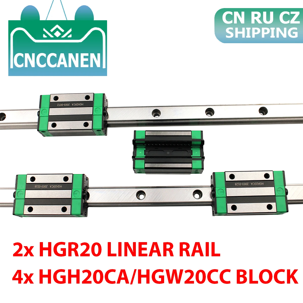 HGR20-1000mm 2x Linear Guideway Rail 4x HGH20CA Square carriage bearing block 