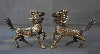 

wedding decoration Chinese Bronze Copper Feng shui Auspicious Kylin Chilin Qilin Beast Statue Pair
