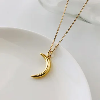 

S925 Sterling Silver Necklace for Women Smooth Moon Peandant Necklaces 925 Silver Fashion Jewelry