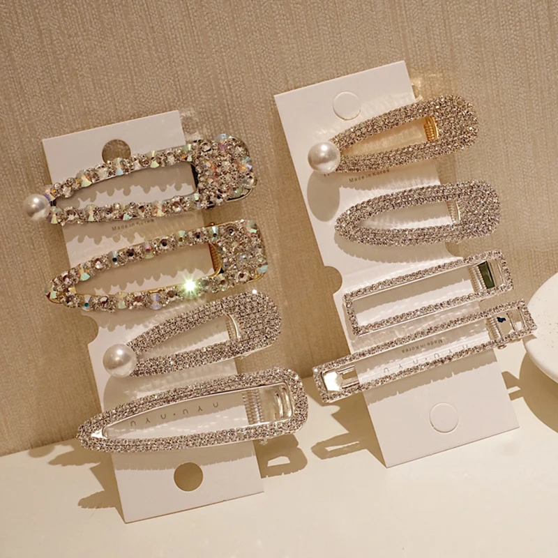 

1 Set Shiny Pearl Hair Clip For Women Girls Snap Crystal Hair Stick Rhinestone Hairpin Waterdrop Square Hair Styling Accessories