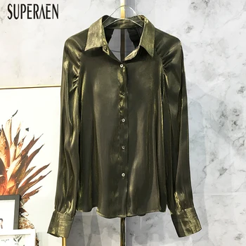 

SuperAen Europe Shirts Women Autumn New 2020 Wild Ladies Blouses and Tops Backless Bow Long-Sleeve Women Clothing