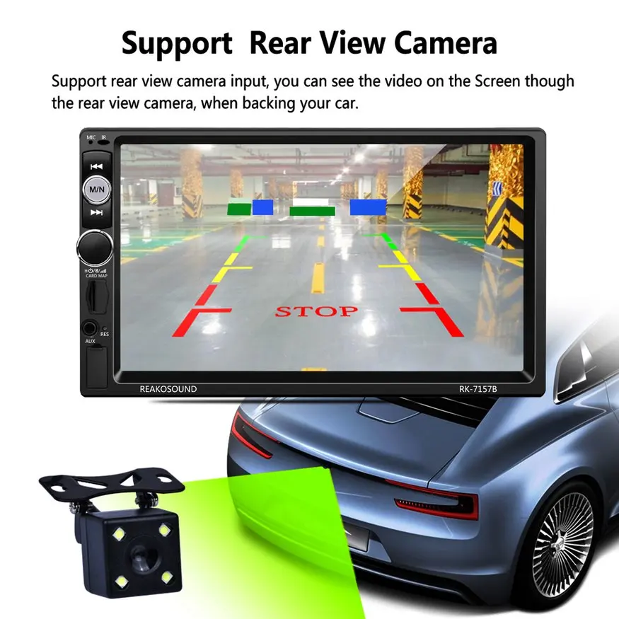 Reakosound Full HD 1080P 7 inch IR Remote Control Touch Screen Bluetooth/FM/TF/USB Car MP5 Player with Rear View Camera