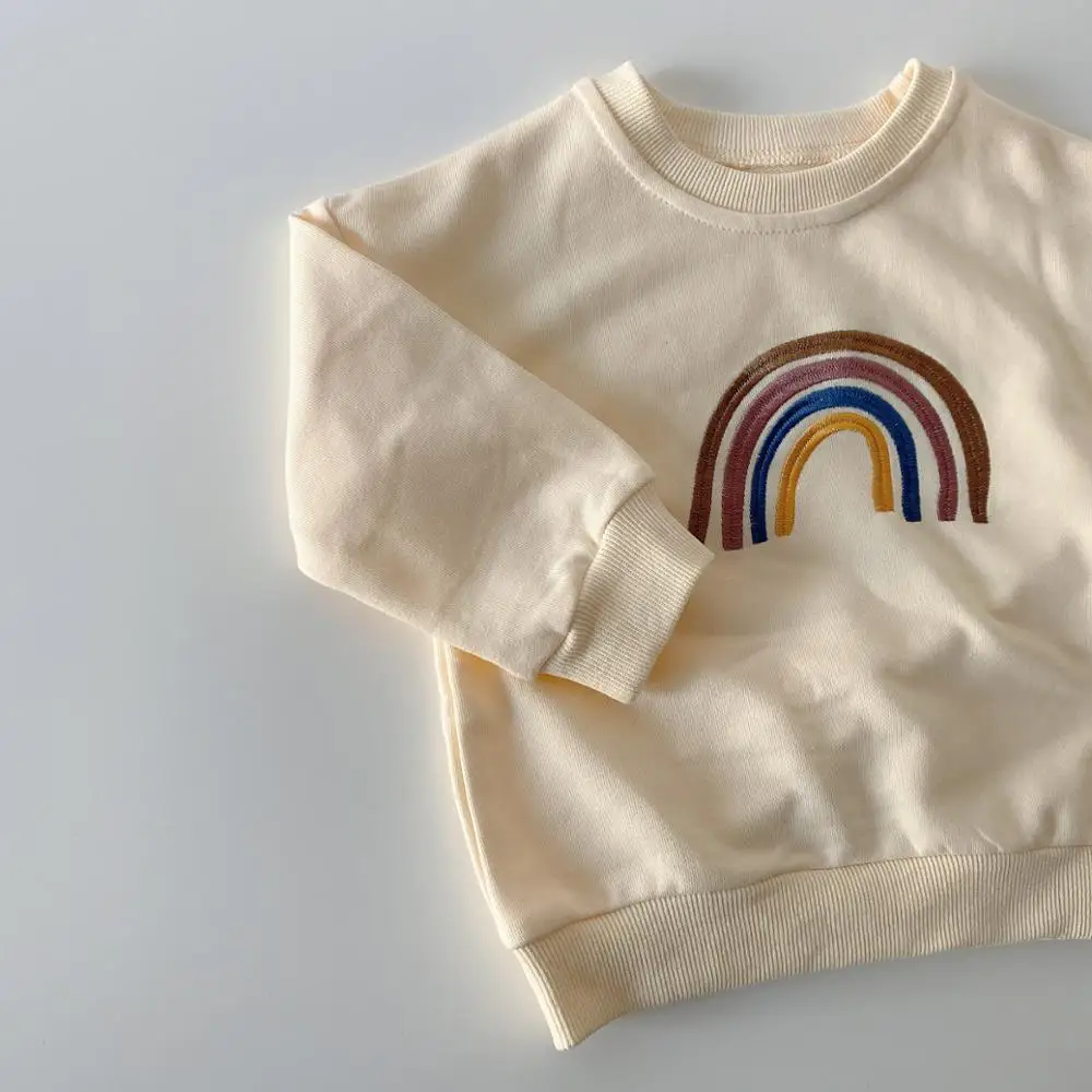 Spring 0-4Yrs Baby Girls Clothes Infant Kids Boys Rainbow Embroidery Sweatshirts Tops Autumn Spring Clothing Outfits