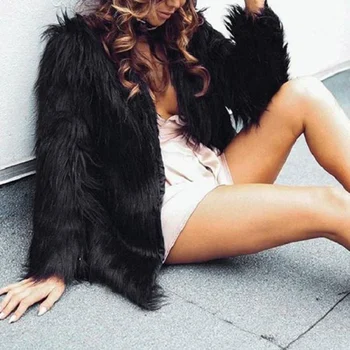 

Furry Fur Coat Women Fluffy Warm Long Sleeve Outerwear Autumn Winter Coat Jacket Hairy Collarless Overcoat Plus Size 3XL 1