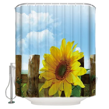 

Yellow Flowers On The Farm Fence Polyester Fabric Shower Curtain