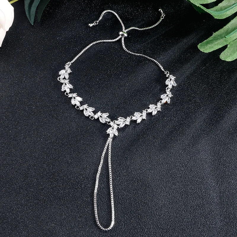 UILZ Модный изысканный маркиз огранка кубический циркон регулируемые браслеты для женщин Модный соединяющийся браслет, соединенный с кольцом на пальце ювелирные изделия JMBP143