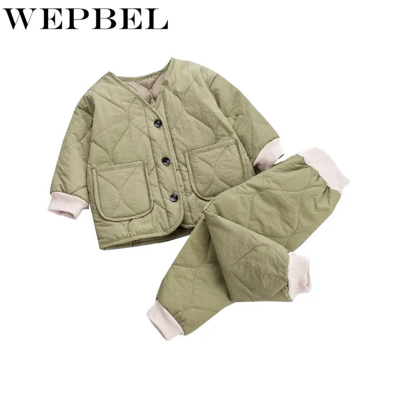WEPBEL/детская одежда Зимний утепленный хлопковый комплект для маленьких мальчиков и девочек пальто для малышей Топ+ штаны комплект детской одежды из 2 предметов