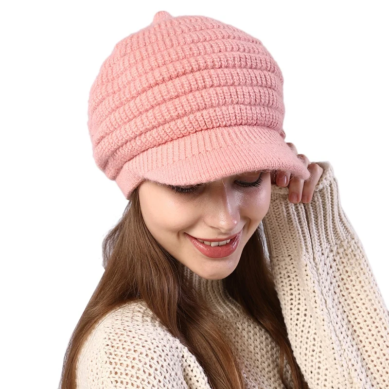Зимняя вязаная кепки для женщин однотонные Цвет шапочка мягкая теплая шапка из кроличьего меха для Для женщин новое поступление