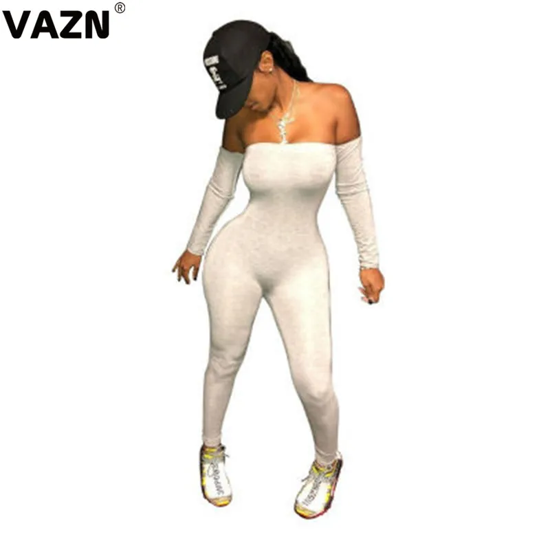 VAZN JLY1836,, Неопрятные, свободные, мягкие, сексуальные, Клубные, модные, одноцветные, без бретелек, полный рукав, женские, высокая талия, длинные, узкие комбинезоны