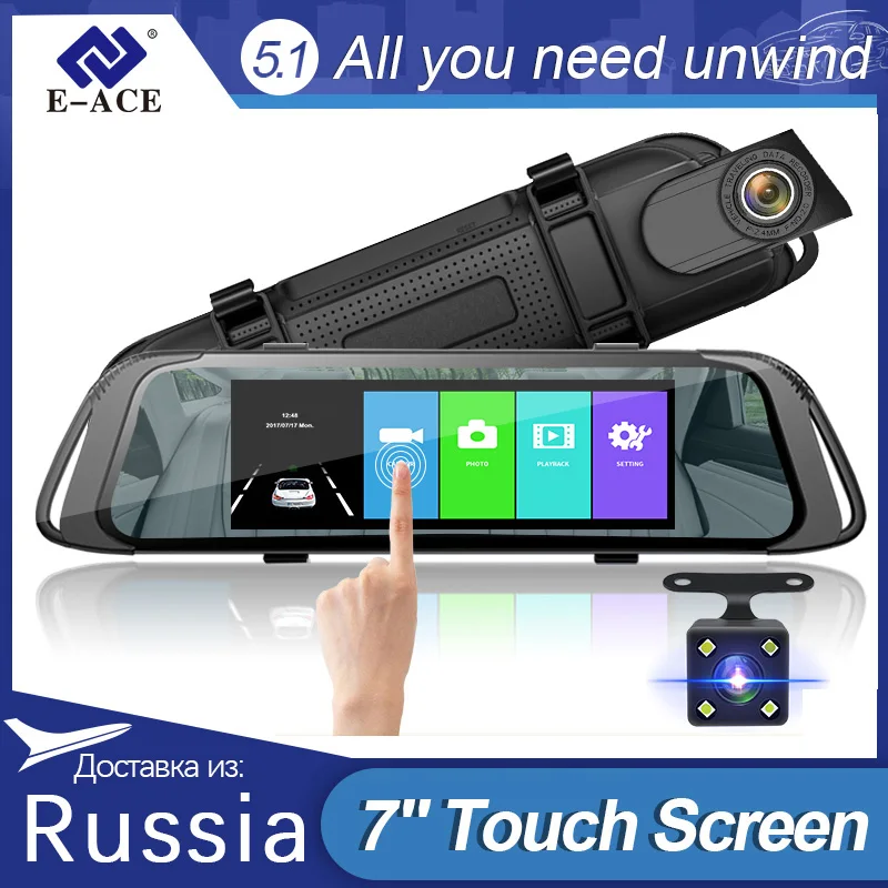 E-ACE 7,0 Zoll Touch Auto DVR Spiegel FHD 1080P Video Recorder Auto Registrator Dash Kamera Dual Objektiv mit Rückansicht Kamera E-ACE 7,0 Zoll Touch Auto DVR Spiegel FHD 1080P Video Recorder Auto Registrator Dash Kamera Dual Objektiv mit Rückansicht Kamera