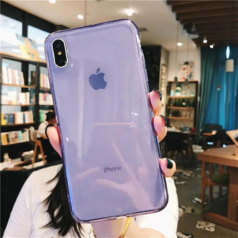 Purple Красочные прозрачные телефонные чехлы для iPhone 11 Pro Max чехол X XR XS Max 6 6S 7 8 Plus крышка мягкая силиконовая защита из ТПУ чехол s - Цвет: Purple