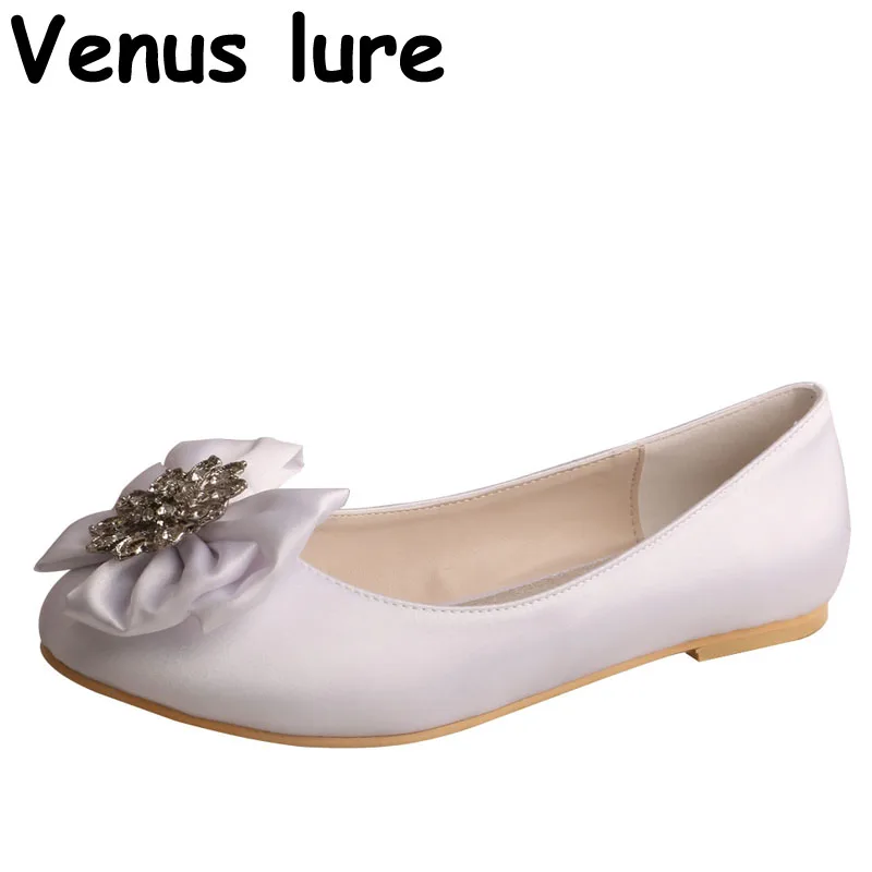 

Venus lure Occasion Shoes with Bows Closed Toe Flat Shoes for Women White Satin