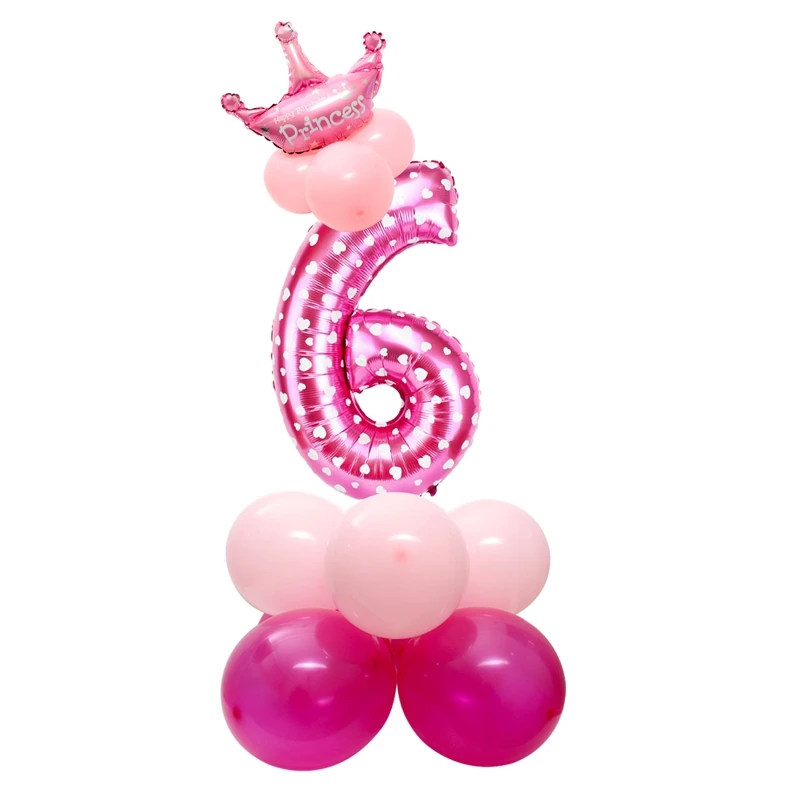 Розовый с днем плакат "с днем рождения" воздушные шарики для украшения для маленьких девочек детский праздничный костюм поставки взрослая гирлянда сувениры первый 1st 1 2 3 4 5 6 7 8 9 10 - Цвет: pink 6 set