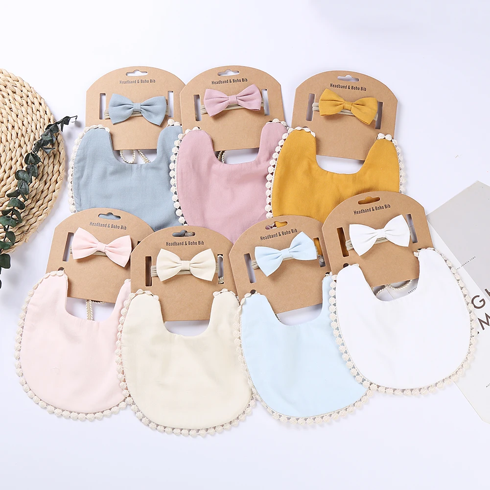 7set/lot Baby Nylon Headband Newborn Double Side Bibs Boys Girls
