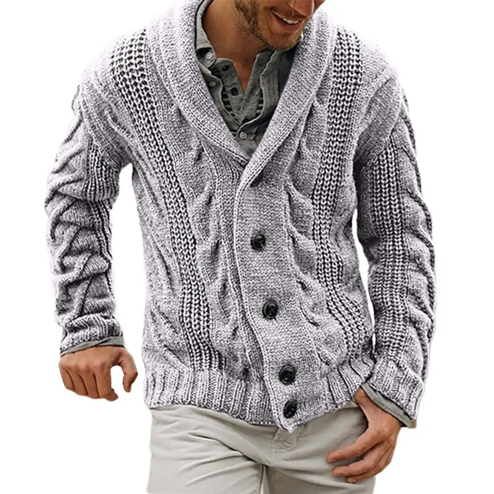 Sudadera con botones para hombre, chaqueta cálida, Jersey de punto de Color sólido para Otoño e Invierno