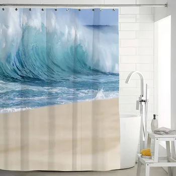 

3D Blue Sea View Shower Curtains the Sea in Sunshine Waterproof Mildew Proof Thickened Bath Curtains for Bathroom
