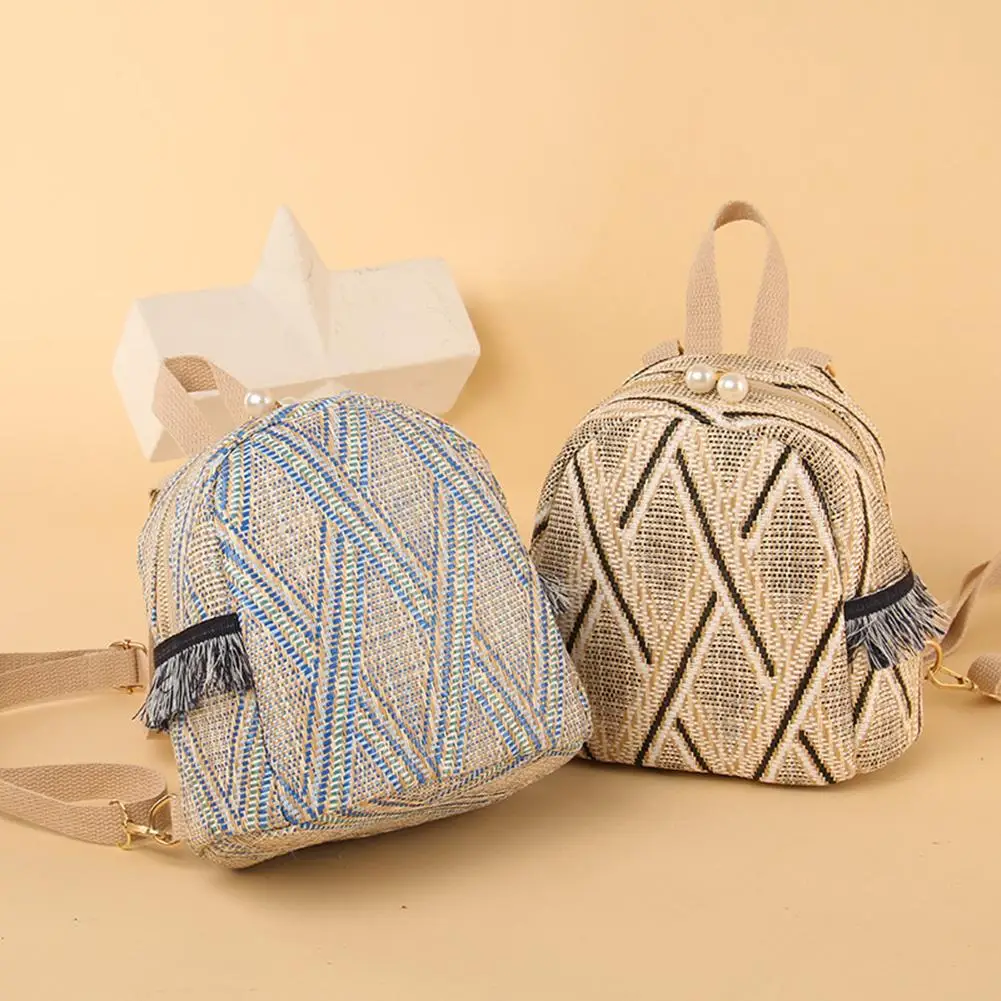 3 In 1 Anti Theft Women Straw Small Backpack Handmade Rattan Tassel Crossbody Girls Travel Bag 2021 Summer Beach Shoulder Bag