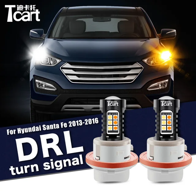 2PCS Led drl Daytime Running Light Turn Signal 2IN1 Car accessories For hyundai Santa Fe Sport  Maxcruz DM/NC 2013 2016