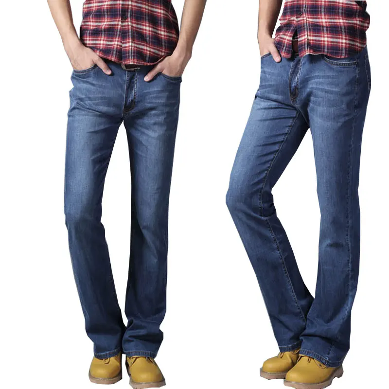

Jeans Men Summer Men's New Men's Denim Jeans Slim Stretch Korean Tide Denim Micro Flare Pants Dark Blue Jeans
