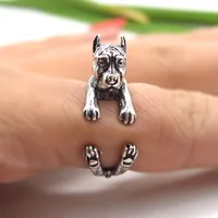 QIMING Boho Chic Pit Bull Dog Rings For Women Animal Adjustable Statement Jewelry Antique Silver Vintage 3D Men Ring Gift