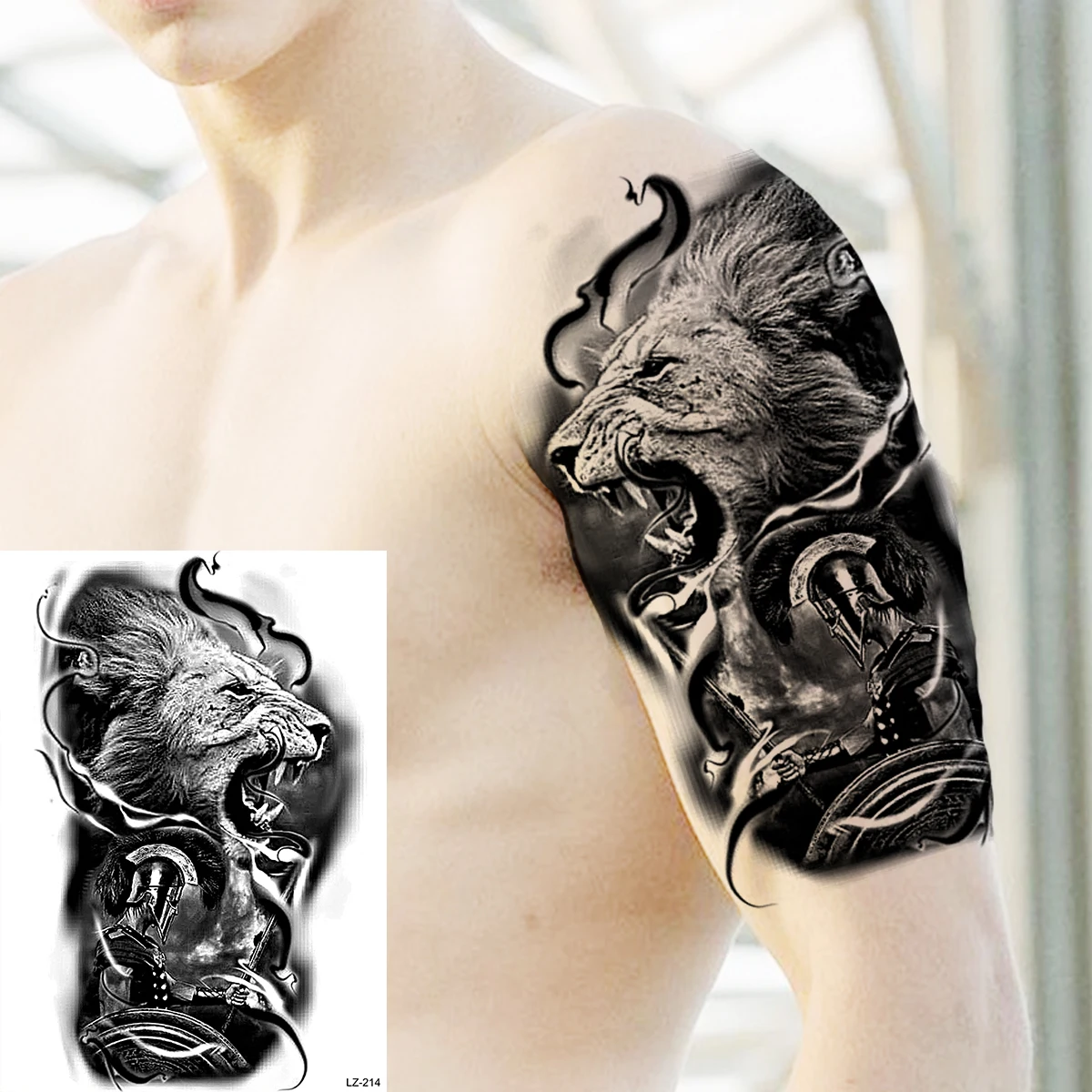 Spartan Warrior Temporary Tattoos For Men Boys Realistic Lion Wolf Tiger  Compass Fake Tattoo Sticker Arm Chest Waterproof Tatoos - Temporary Tattoos  - AliExpress