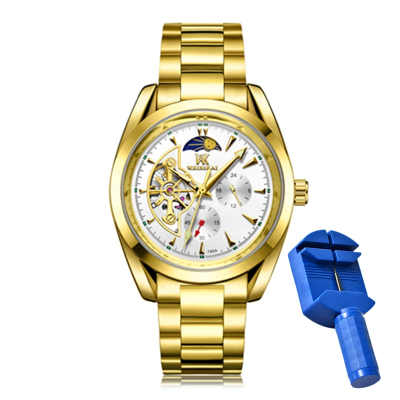 Automatic Mechanical Watches for Men Fashion Tourbillon Moon Phase Luminous Hands Stainless Steel Wristband Male Clock Gift 795 