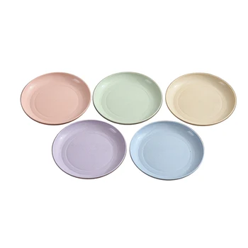 

5Pcs Pure Natural Wheat Straw Dessert Plate Dish Multi-function Plastic Foods Dish Dessert Kitchen Plate Tray