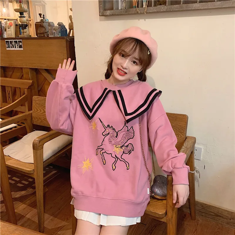 Уличная одежда sudaderas mujer, женская одежда больших размеров, толстовка kawaii sweat femme с вышивкой, милая флисовая женская одежда F1184 - Цвет: Pink
