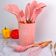 Kitchen Set Non-Stick Spatula Shovel Wooden Handle Cooking Appliances With Storage Box Silicone Utensils Kitchen Accessories
