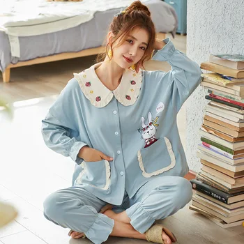

Cotton Women Pajamas Suit Sleepwear Cute Home Clothing Intimate Lingerie Print 2PCS Sleep Set Nightwear Soft Homewear Pyjamas