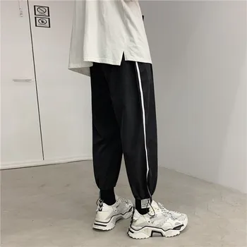 

Autumn New Korean style men's Hong Kong style ins fashion stripe nine-point pin casual pants loose straight student sports