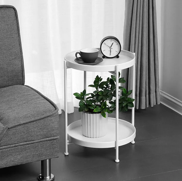  Luxury Metal Round Small Tea Table Coffee Table with Tray Storage for Sofa Bed Side Living Room mes