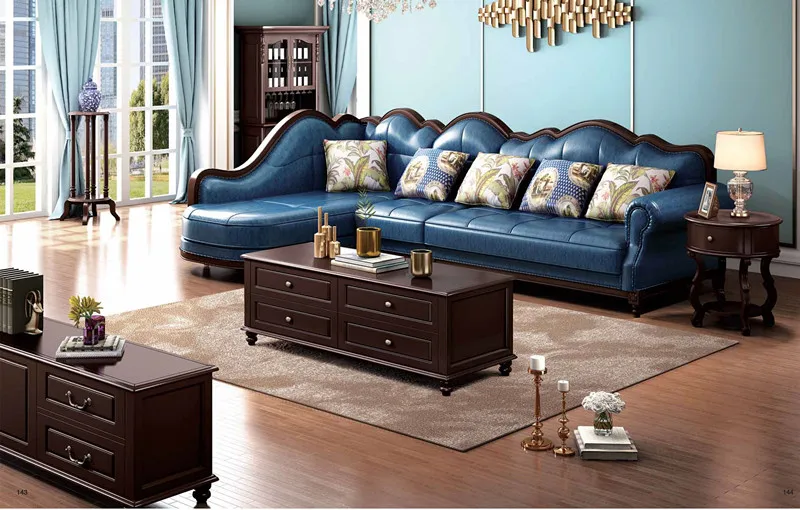 Древесина дуба американский стиль кожаный диван для гостиной для классической обстановки конструкции кресла