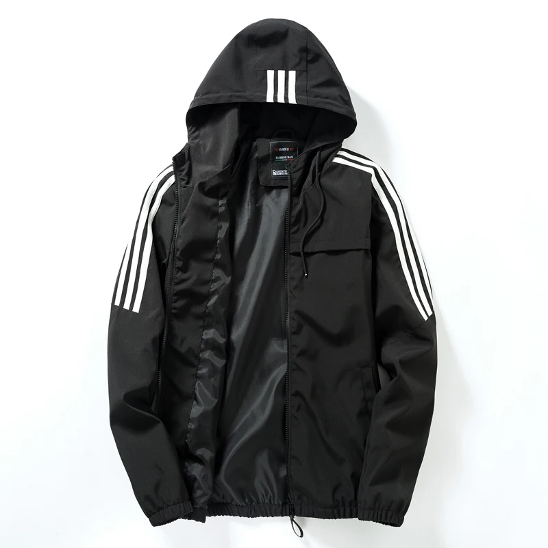 Мужская повседневная полосатая куртка бомбер трендовая толстовка с капюшоном