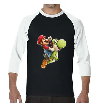 

Men's Football Shirt Off White Gym Couture Hip Hop 100% Cotton Smario riding yoshi Super Mario World Three Quarter Sleeve Tshirt
