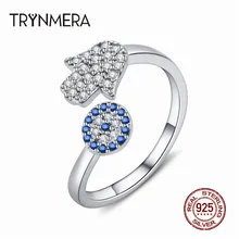 925 пробы серебра с клипсами Дурной глаз с голубыми глазами и Хамса рука, Фатима, настраиваемые в ручную женские кольца с открытым Размеры, свадебное кольцо, ювелирное изделие