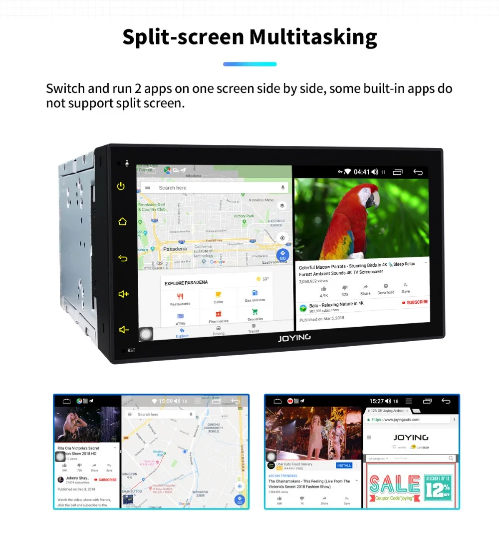 Discount JOYING double 2 din 6.95" car radio Android 8.1 Octa Core with DSP GPS Navigation head unit SWC universal BTstereo audio player 19