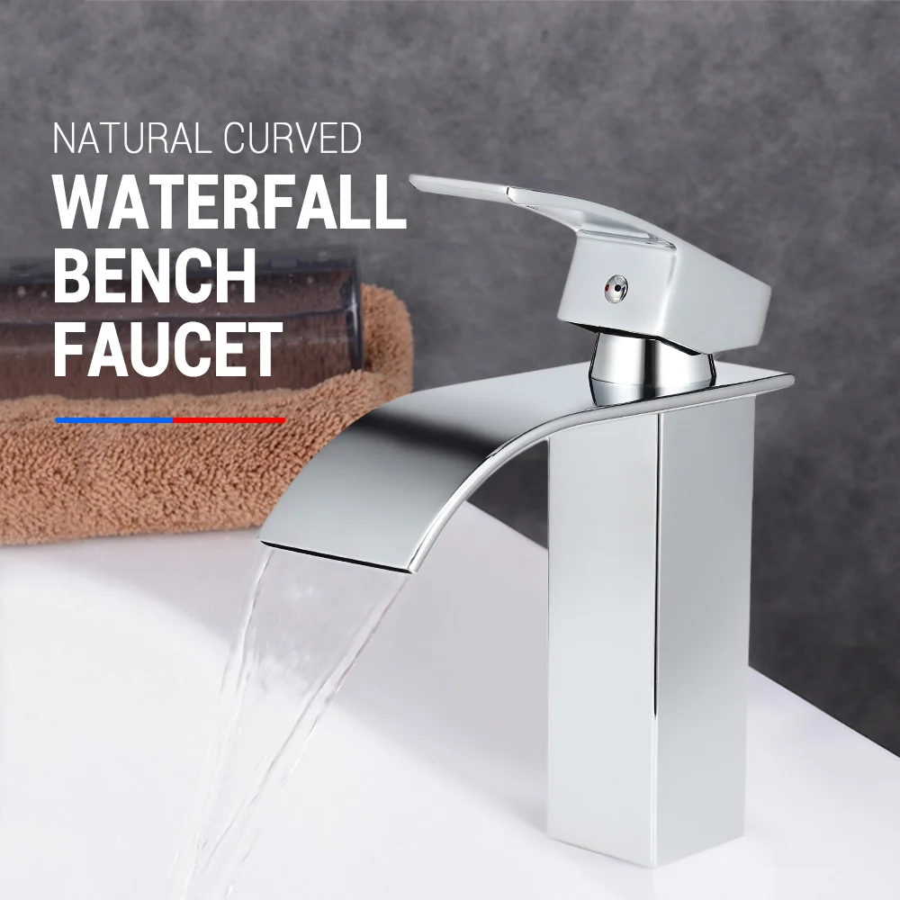 

Natural Curved Waterfall Bench Basin Faucet Single Handle Basin Mixer Tap Bath Antique Faucet Hot Cold Water Bathroom Faucets